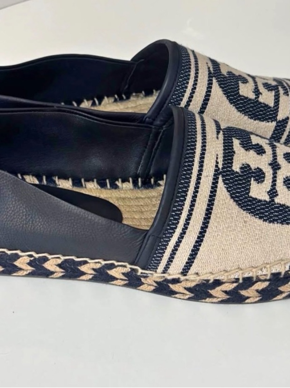 NWOT Tory Burch Logo Navy & Canvas-Leather Platform Espadrilles - Size 10.5 - Picture 8 of 12